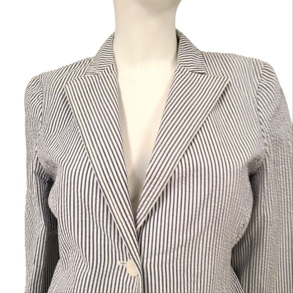 Petite Sophisticate Blue Striped Seersucker Blazer Womens size 6 Jacket Suit Off - Picture 4 of 9